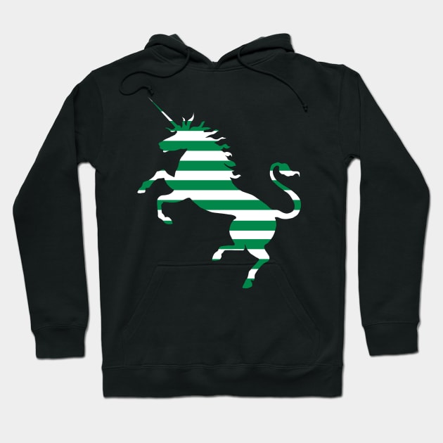 Glasgow Celtic Football Club Green and White Hooped Unicorn Silhouette Hoodie by MacPean